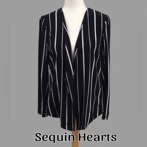 SEQUIN HEARTS Black and White Striped Open Jacket with Gathered Back Panel, Lg